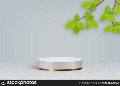 3d minimal scene with podium and leaves, Cosmetic product presentation mockup background