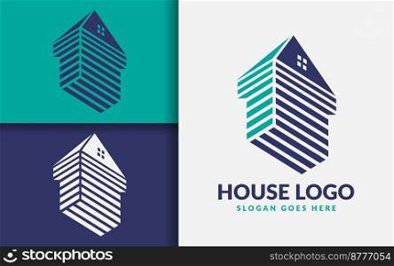 3d Minimalist House Logo Design with Lines Stripe Combination Style Concept.