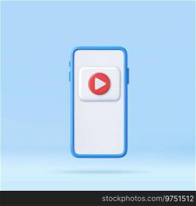 3d Mobile icon playing video, wireless media connection. 3d rendering. Vector illustration. 3d Mobile icon playing video,