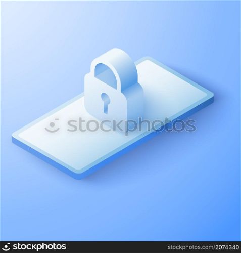 3D Mobile with padlock security concept. Digital technology data protection. Vector art illustration background