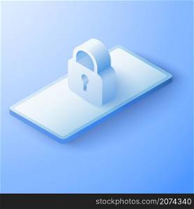 3D Mobile with padlock security concept. Digital technology data protection. Vector art illustration background