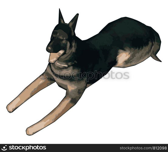 3D model of german shepherd, illustration, vector on white background.