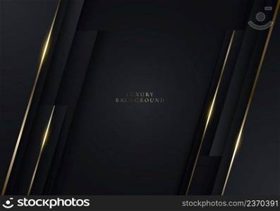 3D modern luxury banner template design black stripes and golden glitter gold line light sparking on dark background. Vector graphic illustration