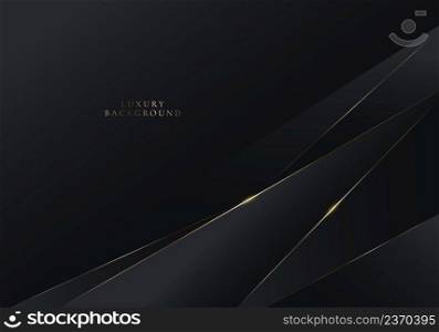 3D modern luxury elegant banner template design black geometric triangle shape and golden lines on dark background. Vector graphic illustration