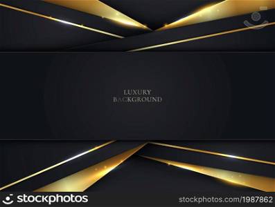 3D modern luxury template design black stripes and golden glitter line light sparking on dark background. Vector graphic illustration