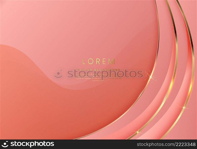 3D modern luxury template design pink curved shape and golden curved line background. Vector illustration