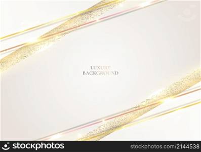 3D modern luxury template design white stripes and golden glitter line light sparking on clean background. Vector graphic illustration