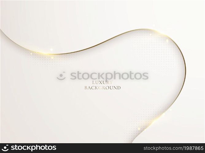 3D modern luxury template design white wave stripes and golden glitter curved line light sparking on clean background. Vector graphic illustration
