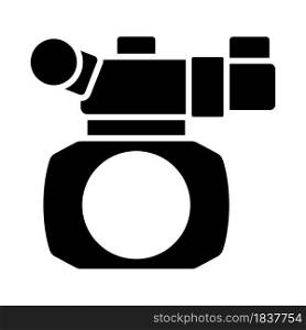 3d Movie Camera Icon. Black Stencil Design. Vector Illustration.