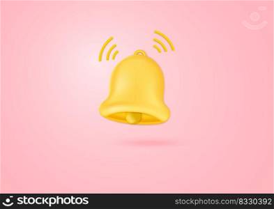 3d Notification Bell icon  Cartoon Style, with new alert concept  for social media element. reminder , on a pastel background. Vector illustration 