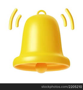 3d notification yellow bell is ringing icon isolated on white background. 3d render bell alert and alarm icon. Vector illustration. Notification message bell icon