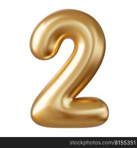 3d Number 2. Two Number sign gold color Isolated on white background. 3d rendering. Vector illustration. 3d Number 2. Two Number sign red color.