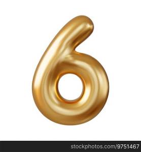 3d Number 6. six Number sign gold color Isolated on white background. 3d rendering. Vector illustration. 3d Number 6. six Number sign gold color.