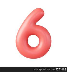 3d Number 6. six Number sign red color. Isolated on white background. 3d rendering. Vector illustration. 3d Number 6. six Number sign red color.
