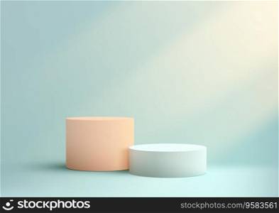 3D of a white and cream podium on a blue background is perfect for product display mockups. Vector illustration