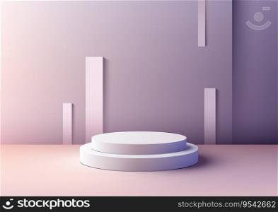 3D  of a white podium on a purple background is perfect for presentations, product displays, and other creative projects. Vector illustration