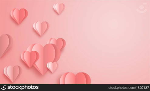 3D origami heart flying on pink background. Love concept design for happy mother’s day, valentine’s day, birthday day. Poster and greeting card template. vector paper art illustration.