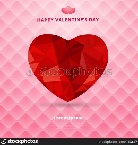 3d origami heart low polygon design shadow on pink square luxury pattern sofa texture background for valentines day. vector illustration.