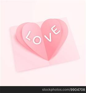 3D origami pink heart paper art  with greeting card background. Love concept for valentine s day. Banner template. vector art illustration.