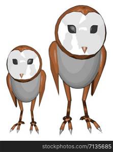 3D owl, illustration, vector on white background.