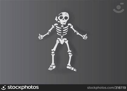 3d paper art and craft of Skeleton human smoking with Thumbs up or like concept isolate on black background.The welcome Halloween concept.Picture for print on shirt.pastel color.illustration.vector.