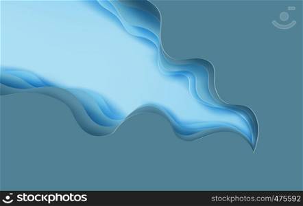 3d paper art of abstract curve blue background.Blue abstract paper wave layer cut background.Creative Paper craft style of cover design idea for business banner template and material design.vector.