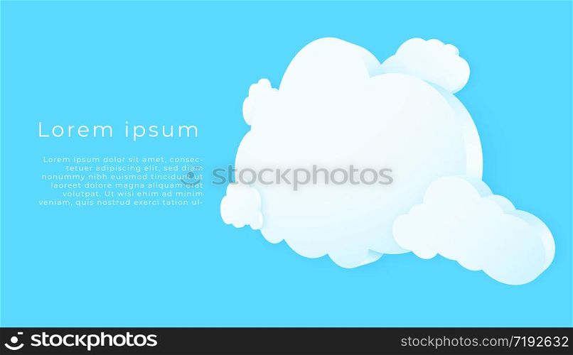 3d perspective with cloud on white blue sky background. Copy space. Speech Bubble, White blank hanging.