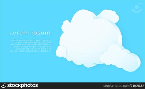3d perspective with cloud on white blue sky background. Copy space. Speech Bubble, White blank hanging.