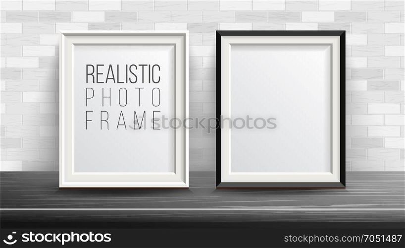 3d Photo Frame Set Vector. Good For Your Presentations. Brick Wall Background. Interior Background Illustration.. 3d Photo Frame Set Vector. Good For Your Presentations. Brick Wall Background. Interior Background