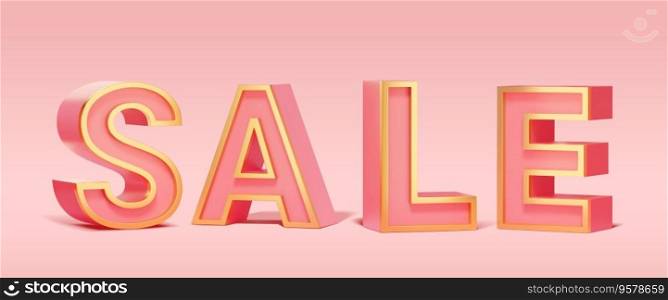 3D Pink bold sale text with golden outline. Typography for shopping festivals and product promotion. 3D Pink bold sale text