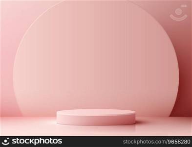 3D pink podium mockup features a soft pink background and a circle backdrop. It is perfect for showcasing products in a modern and elegant way. Vector illustration