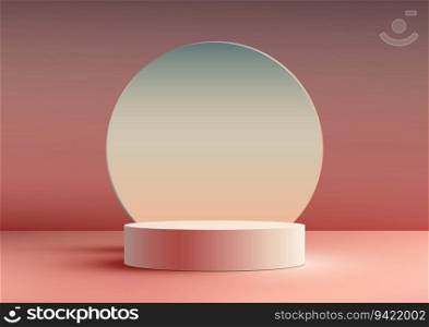3D pink podium stand with circle backdrop on pink background, designed to enhance your product display and showcase. With its sleek and contemporary aesthetic, this vector illustrator