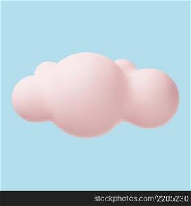 3d pink realistic simple clouds isolated on blue background. Render soft round cartoon fluffy clouds icon in the sky. Vector illustration. 3d realistic simple clouds