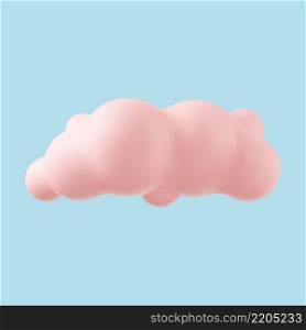 3d pink realistic simple clouds isolated on blue background. Render soft round cartoon fluffy clouds icon in the sky. Vector illustration. 3d realistic simple clouds