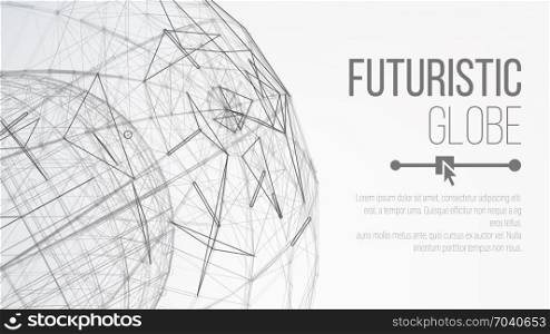 3d Planet Concept. Abstract Technology Background. Abstract Polygonal Space Background. Abstract Sphere Shape. Vector Abstract Grid Particles.. Digitally Generated Image. Big Data Complex Vector. Connecting Dots And Lines. Science Background.