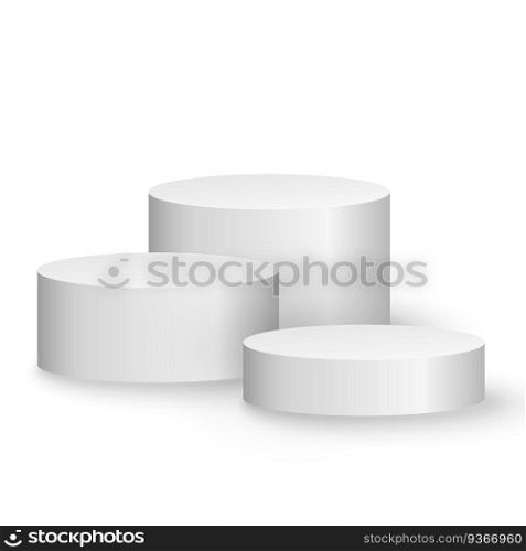 3d platform isolated on white background. Podium for performance or presentation. Empty pedestal. Group of cylinders. Vector illustration. EPS 10.. 3d platform isolated on white background. Podium for performance or presentation. Empty pedestal. Group of cylinders. Vector illustration.
