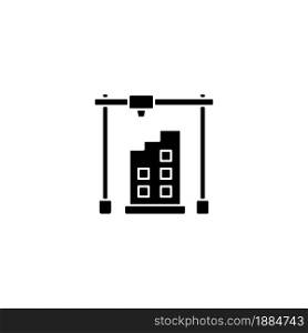 3d printed building design black glyph icon. Architectural 3d model. Housing development. Additively manufactured architecture. Silhouette symbol on white space. Vector isolated illustration. 3d printed building design black glyph icon