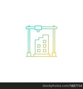 3d printed building design gradient linear vector icon. Architectural 3d model. Additively manufactured architecture. Thin line color symbol. Modern style pictogram. Vector isolated outline drawing. 3d printed building design gradient linear vector icon