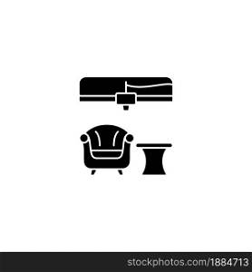 3d printed furniture design black glyph icon. Innovative manufacturing method. Armchair prototype. Bringing innovation into market. Silhouette symbol on white space. Vector isolated illustration. 3d printed furniture design black glyph icon