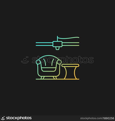 3d printed furniture design gradient vector icon for dark theme. Innovative manufacturing method. Armchair prototype. Thin line color symbol. Modern style pictogram. Vector isolated outline drawing. 3d printed furniture design gradient vector icon for dark theme