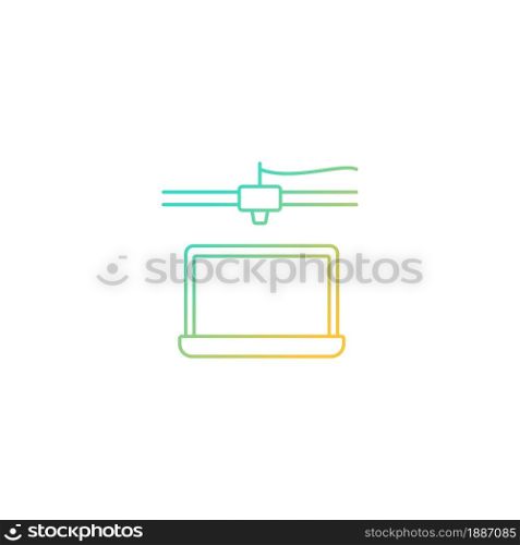3d printed laptop gradient linear vector icon. Electronic device fabrication process. Additive manufacturing. Thin line color symbol. Modern style pictogram. Vector isolated outline drawing. 3d printed laptop gradient linear vector icon