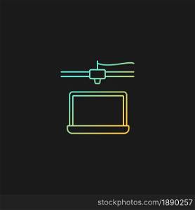 3d printed laptop gradient vector icon for dark theme. Electronic device fabrication process. Additive manufacturing. Thin line color symbol. Modern style pictogram. Vector isolated outline drawing. 3d printed laptop gradient vector icon for dark theme