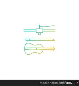 3d printed musical instruments gradient linear vector icon. Printing acoustic violin. Additive manufacturing. Thin line color symbol. Modern style pictogram. Vector isolated outline drawing. 3d printed musical instruments gradient linear vector icon