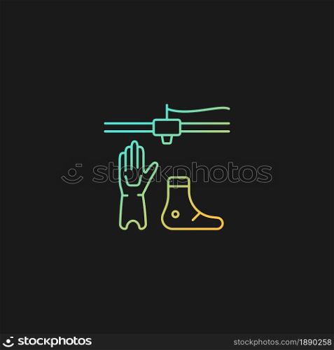3d printed prosthetics gradient vector icon for dark theme. Fully customized design to wearer. Lightweight materials. Thin line color symbol. Modern style pictogram. Vector isolated outline drawing. 3d printed prosthetics gradient vector icon for dark theme