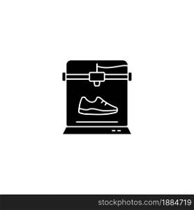 3d printed shoes black glyph icon. Fabricating lightweight, comfortable footwear. New manufacturing process. Produce running shoes. Silhouette symbol on white space. Vector isolated illustration. 3d printed shoes black glyph icon