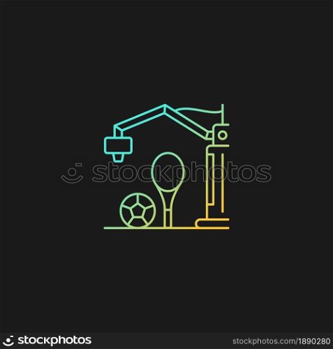 3d printed sport equipment gradient vector icon for dark theme. Sporting goods manufacturing. Functional prototype. Thin line color symbol. Modern style pictogram. Vector isolated outline drawing. 3d printed sport equipment gradient vector icon for dark theme