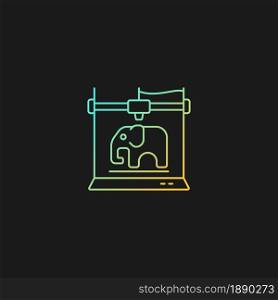 3d printed toys gradient vector icon for dark theme. Replacing missing toy parts. Creating 3d models for kids. Thin line color symbol. Modern style pictogram. Vector isolated outline drawing. 3d printed toys gradient vector icon for dark theme