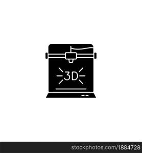 3d printer black glyph icon. Technological advancement. 3d bioprinting. Three dimensional object fabrication. Additive manufacturing. Silhouette symbol on white space. Vector isolated illustration. 3d printer black glyph icon