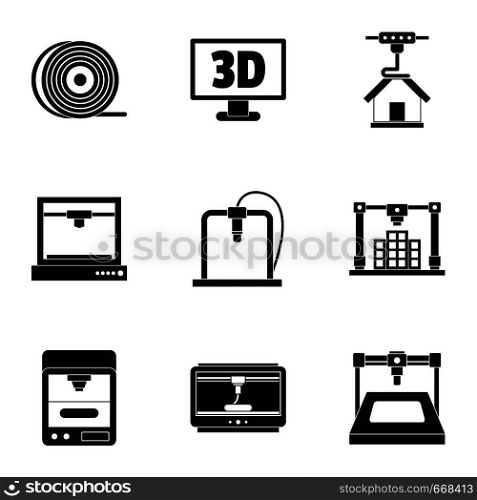3d printer construct icon set. Simple set of 9 3d printer construct vector icons for web isolated on white background. 3d printer construct icon set, simple style