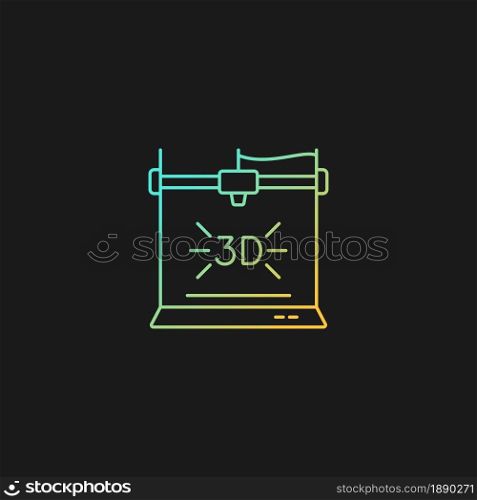 3d printer gradient vector icon for dark theme. Technological advancement. 3d bioprinting. Additive manufacturing. Thin line color symbol. Modern style pictogram. Vector isolated outline drawing. 3d printer gradient vector icon for dark theme